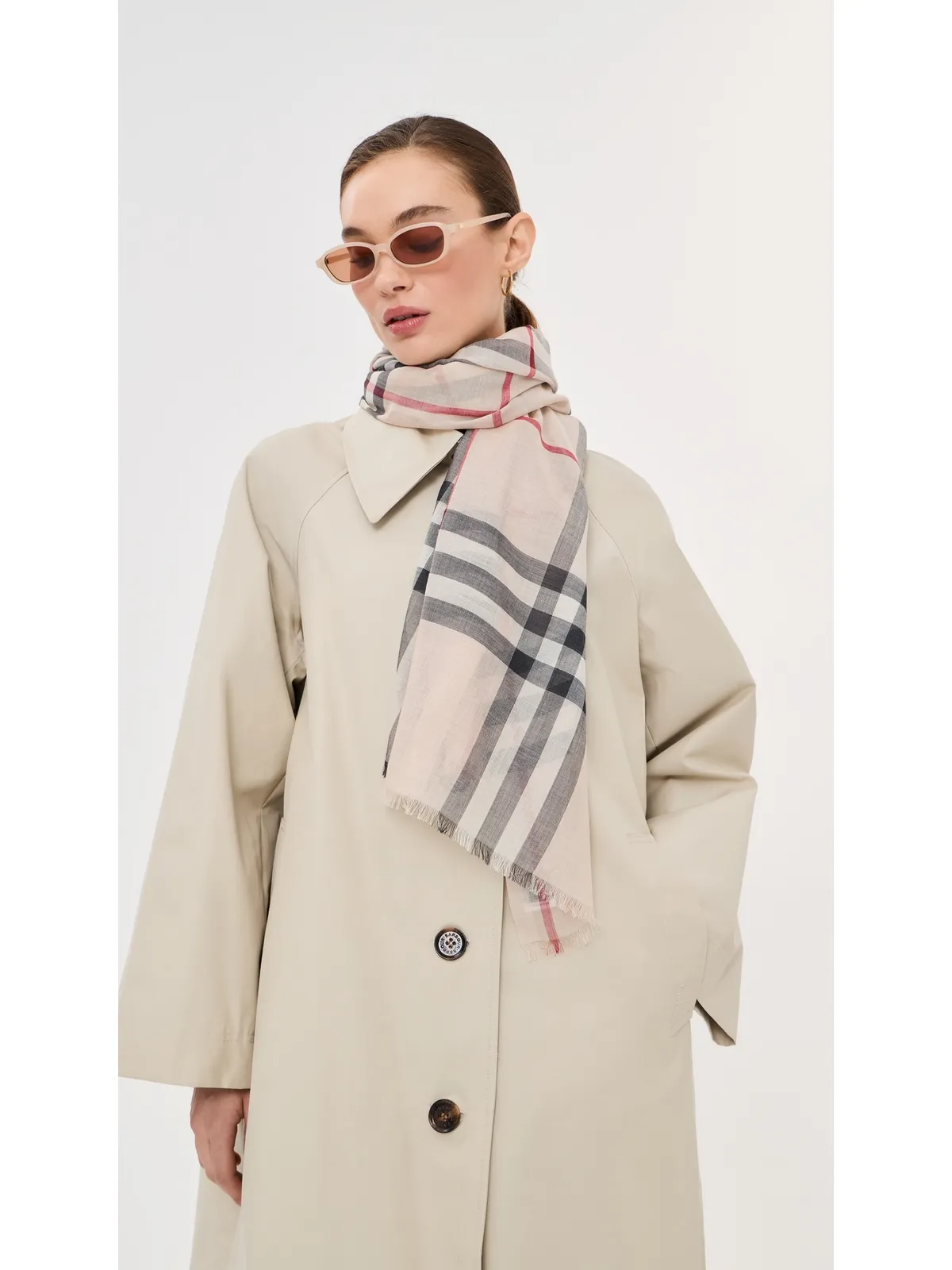 Burberry ストーンチェック ウール×シルク ガーゼ スカーフ ワイドチェック フリーサイズ - 画像3