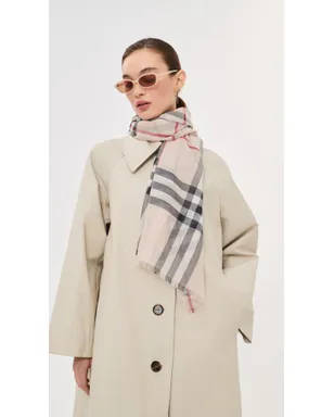 Burberry ストーンチェック ウール×シルク ガーゼ スカーフ ワイドチェック フリーサイズ - サムネイル3