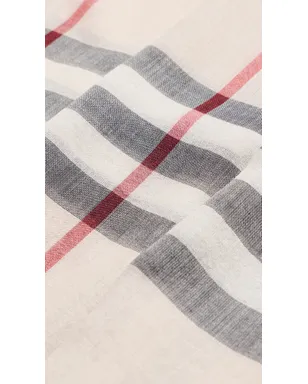 Burberry ストーンチェック ウール×シルク ガーゼ スカーフ ワイドチェック フリーサイズ - サムネイル4