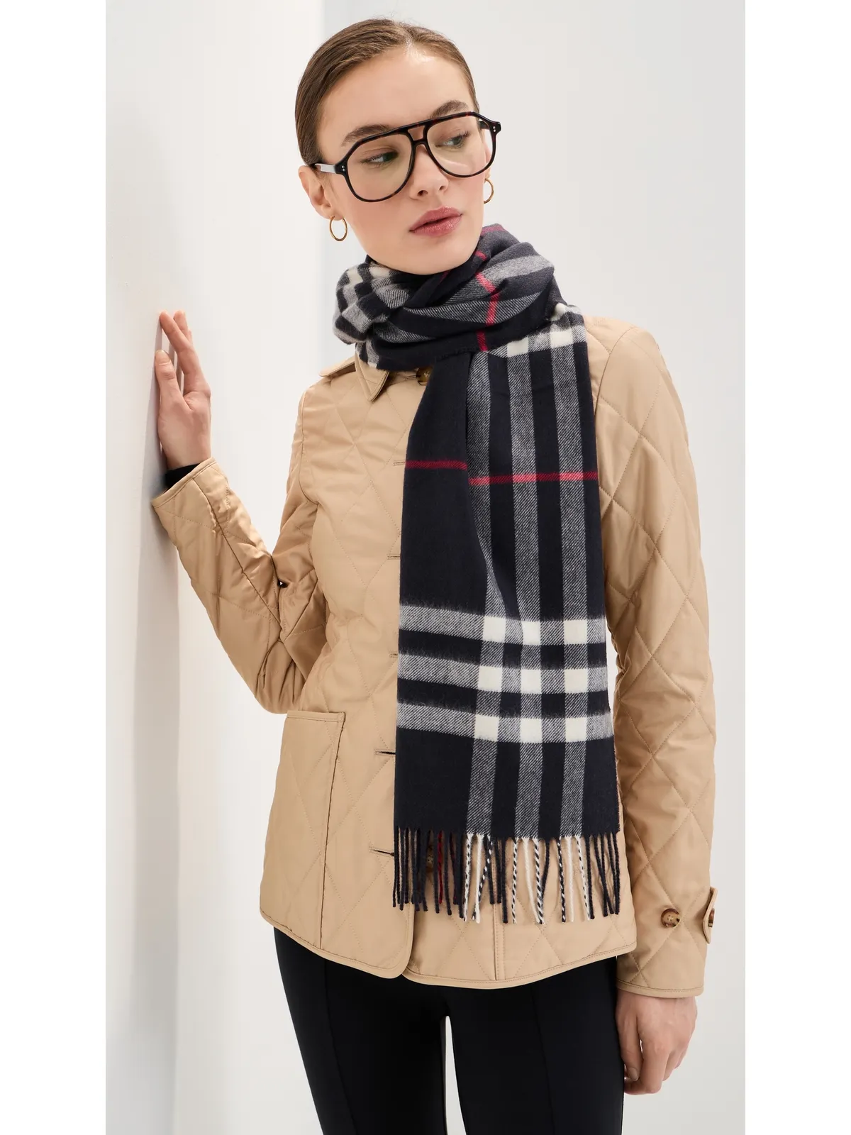 Burberry ジャイアントチェック柄 カシミア スカーフ ネイビー ワンサイズ - 画像2