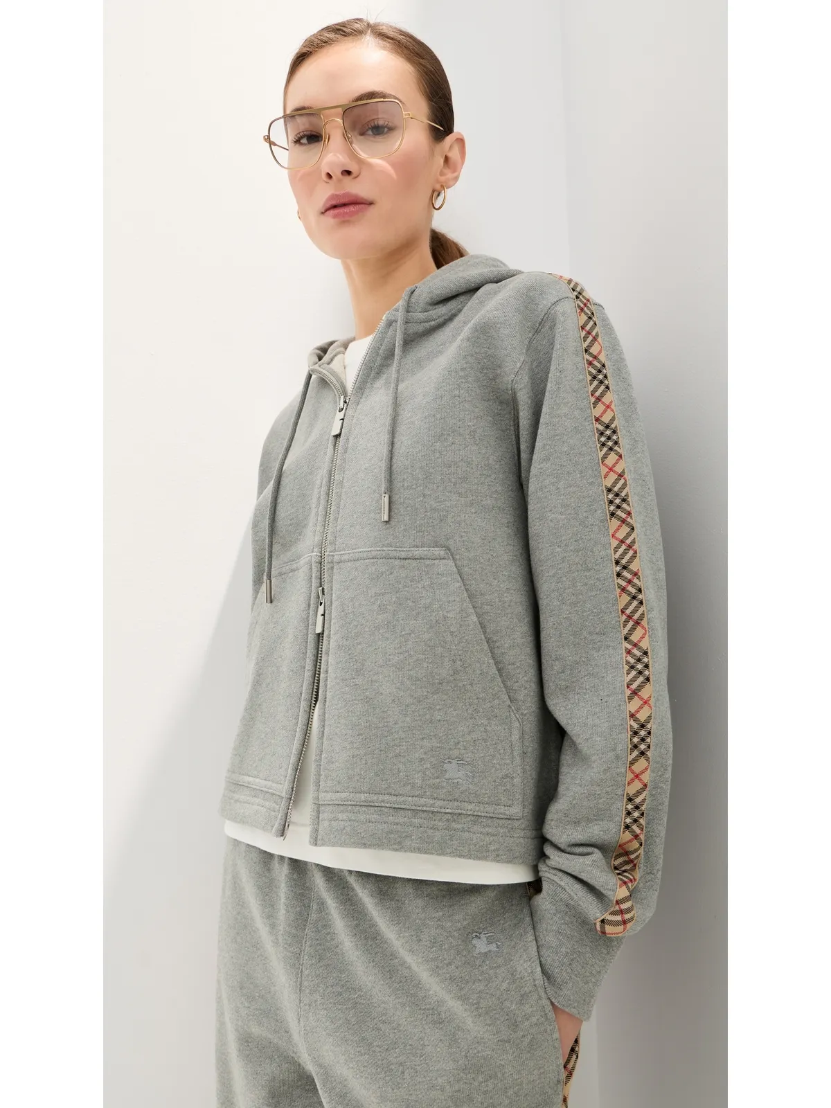 Burberry ハーパー ジップフード付きパーカー ペールグレーのメランジ M - 画像2
