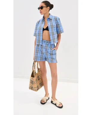 Burberry エブリン チェックショーツ コーンフラワーブルー - サムネイル5