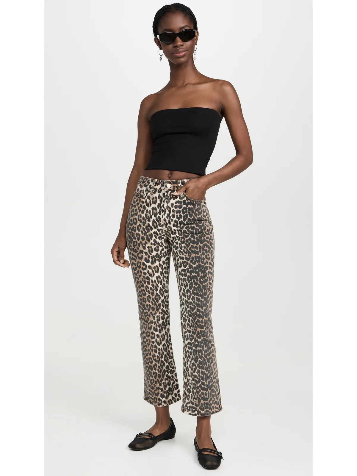 GANNI ベツィ クロップドデニム ジーンズ レオパード柄 プリント - 画像5