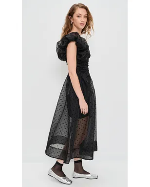 GANNI フロックド・オーガンザ ロング・ルシュド・ドレス ブラック 32 - サムネイル4