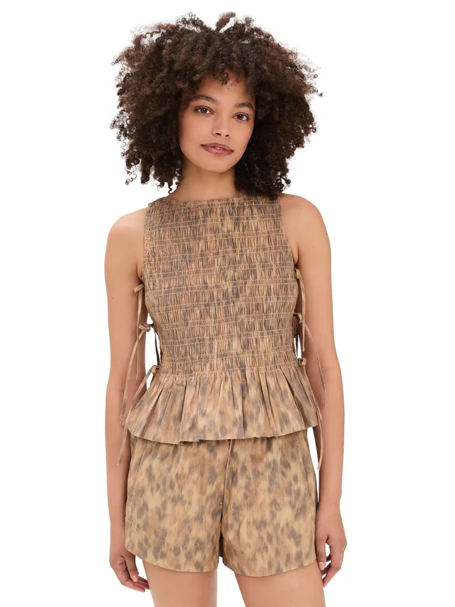 Ganni GANNI コットン スモックド タイストリング トップの商品画像