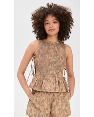 GANNI コットン スモックド タイストリング トップ - サムネイル2