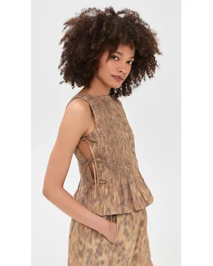 GANNI コットン スモックド タイストリング トップ - サムネイル4