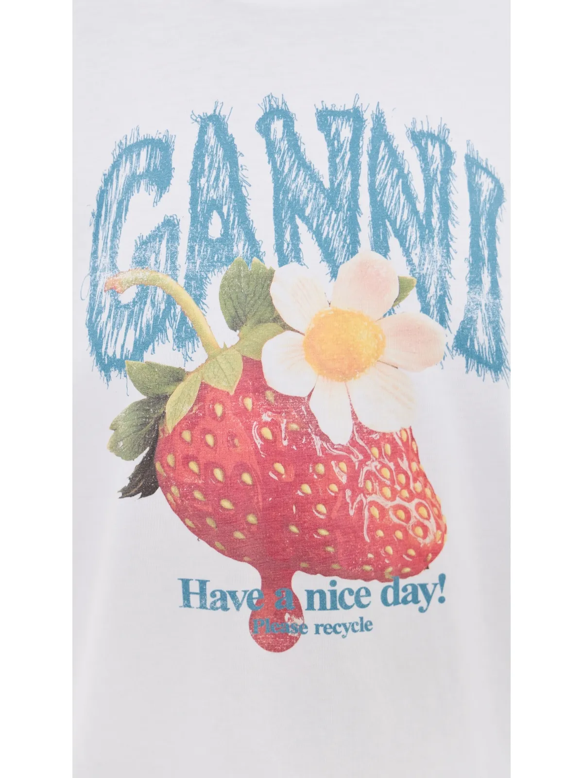 GANNI ベーシック コットン ジャージー ストロベリープリント Tシャツ ホワイト - 画像6