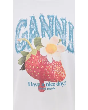 GANNI ベーシック コットン ジャージー ストロベリープリント Tシャツ ホワイト - サムネイル6