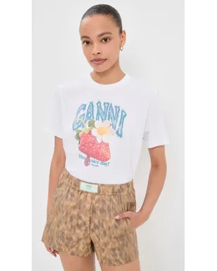 GANNI ベーシック コットン ジャージー ストロベリープリント Tシャツ ホワイト - サムネイル2
