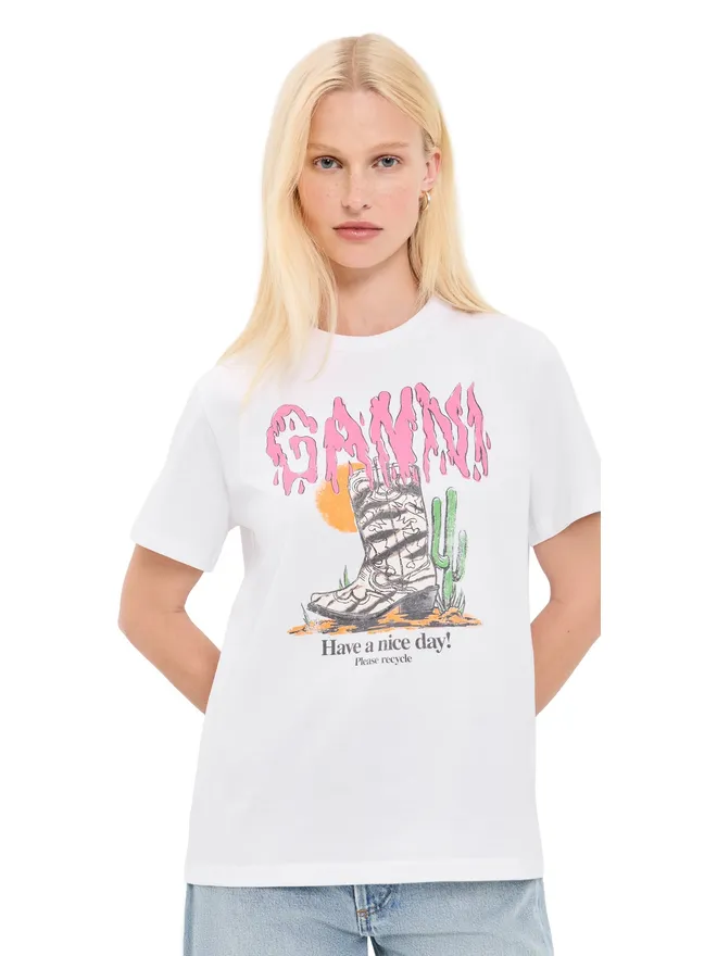 Ganni GANNI コットン ウェスタン・ゼブラ・ブート ティーの商品画像