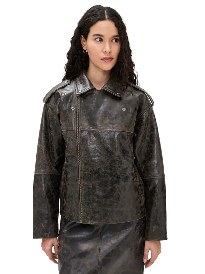 The Garment The Garment Margo Leather Biker Jacket Brown Crunch Effectの商品画像