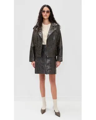The Garment Margo Leather Biker Jacket Brown Crunch Effect - サムネイル5