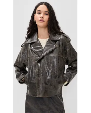 The Garment Margo Leather Biker Jacket Brown Crunch Effect - サムネイル2