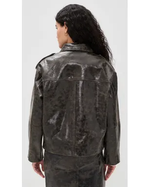 The Garment Margo Leather Biker Jacket Brown Crunch Effect - サムネイル3