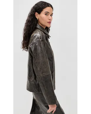 The Garment Margo Leather Biker Jacket Brown Crunch Effect - サムネイル4