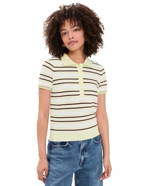 The Garment マディソン 半袖ポロシャツ Pastel Yellow/White/Espresso - サムネイル1