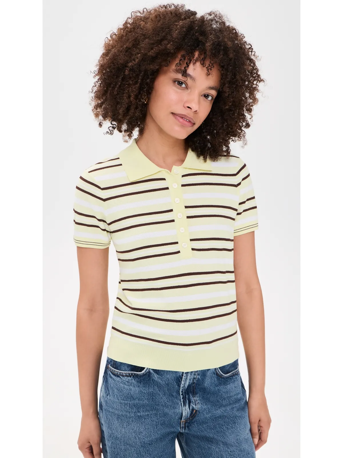 The Garment マディソン 半袖ポロシャツ Pastel Yellow/White/Espresso - 画像2
