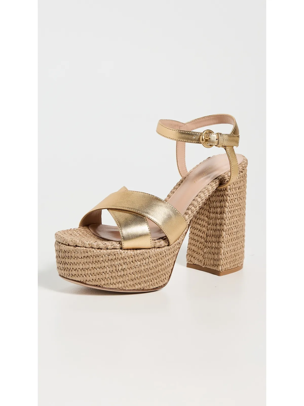 Gianvito Rossi ベベ ナッパ レザー シルク ウォッシュド プラットフォーム ヒール Mekong/Naturale - 画像2
