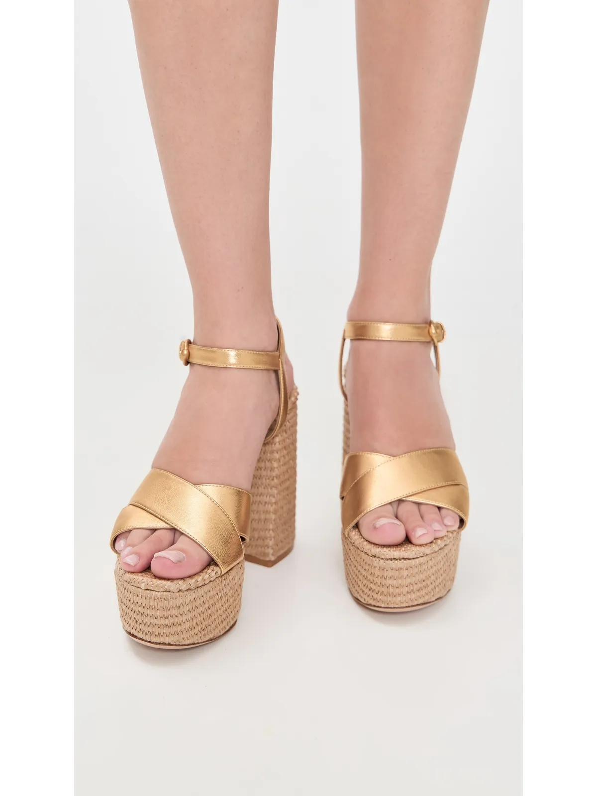 Gianvito Rossi ベベ ナッパ レザー シルク ウォッシュド プラットフォーム ヒール Mekong/Naturale - 画像3
