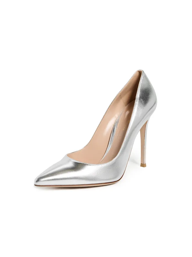 Gianvito Rossi Gianvito Rossi ビンテージ ナッパレザー・シルク仕上げヒール シルバーの商品画像