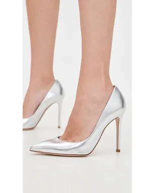 Gianvito Rossi ビンテージ ナッパレザー・シルク仕上げヒール シルバー - サムネイル3