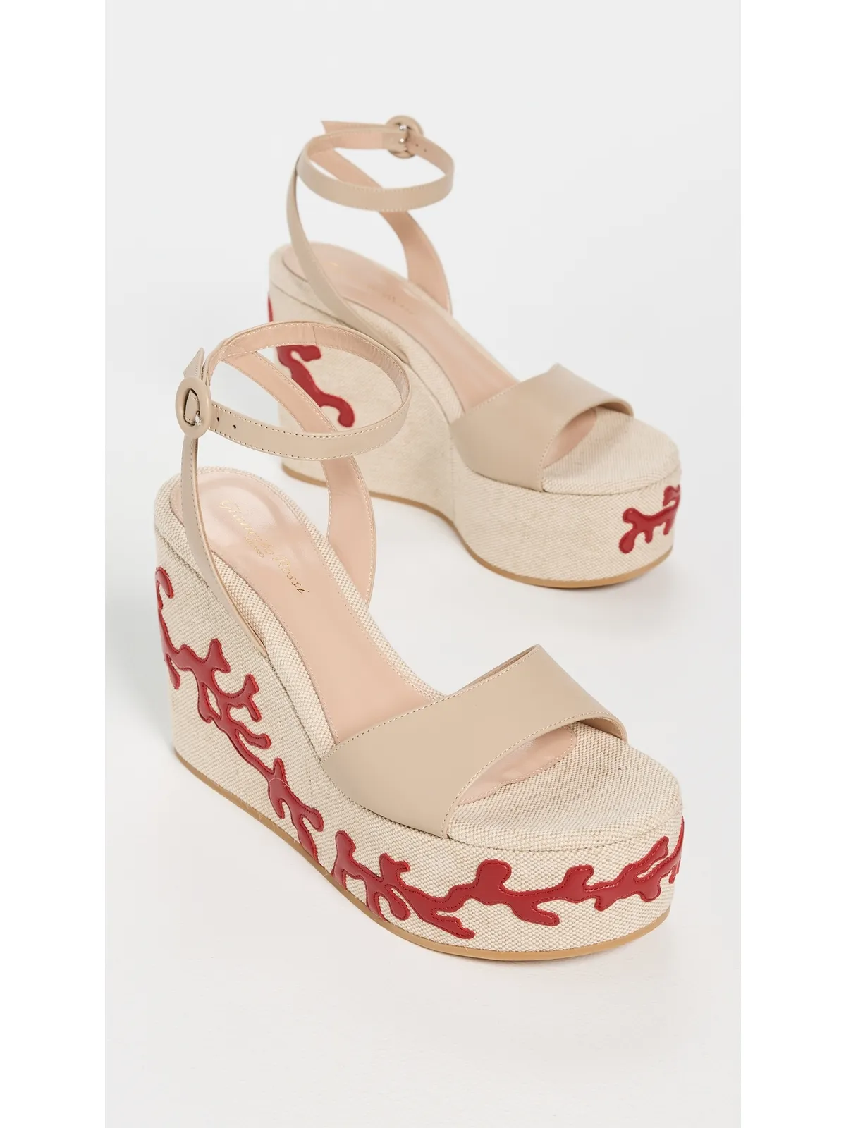Gianvito Rossi Malia ヴィテロ グローブ パロス ナパ ウェッジ サンド/ナチュラル/タバスコレッド - 画像5