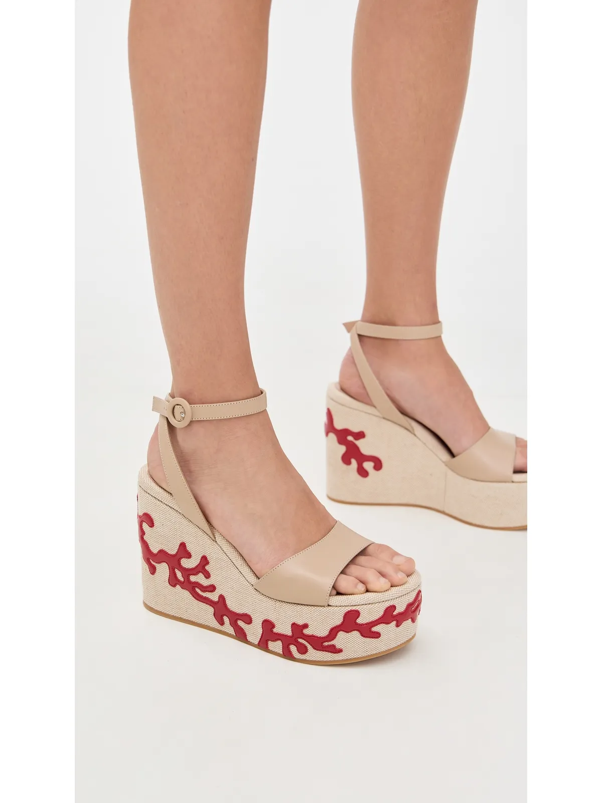 Gianvito Rossi Malia ヴィテロ グローブ パロス ナパ ウェッジ サンド/ナチュラル/タバスコレッド - 画像3