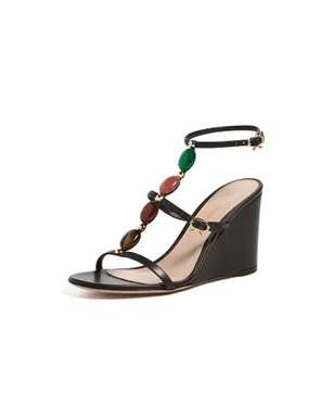 Gianvito Rossi ナパレザー ウェッジサンダル モカ - サムネイル1