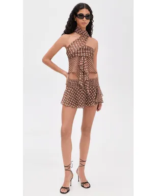GUIZIO しわ加工ドット柄シフォン ミニスカート エスプレッソ - サムネイル5