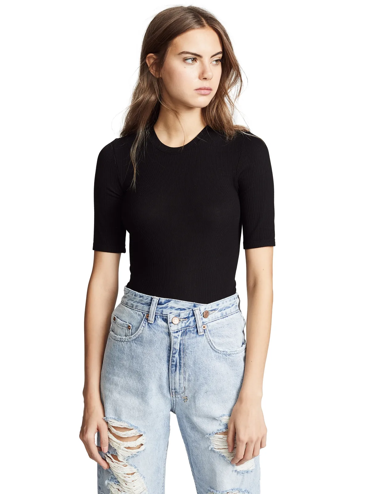 Enza Costa リブフィット半袖クルーネックTシャツ - 画像1