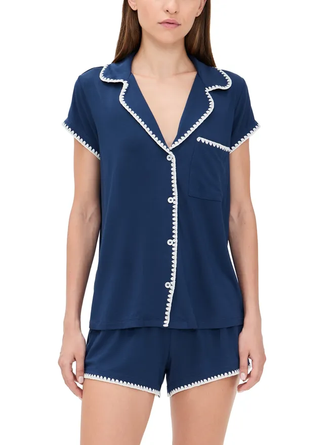 eberjey Eberjey The Frida Whip Stitch Short Pajama Set Navy/Ivoryの商品画像