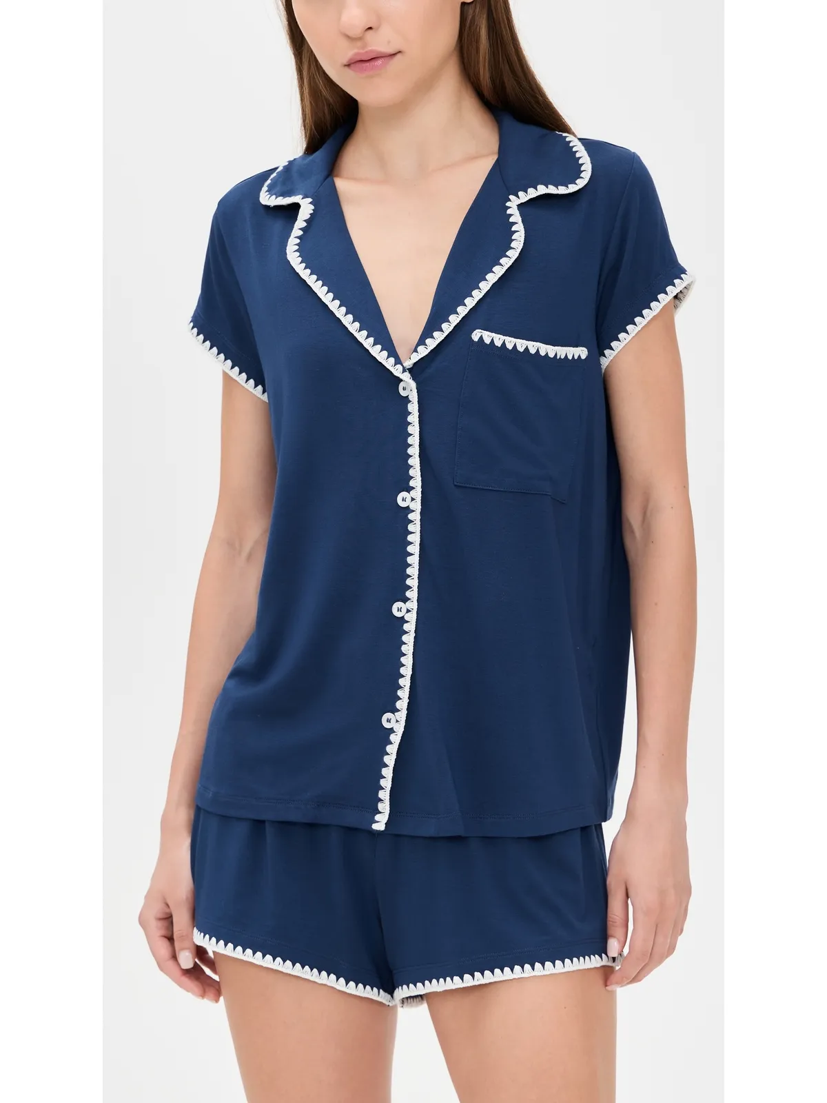 Eberjey The Frida Whip Stitch Short Pajama Set Navy/Ivory - 画像2