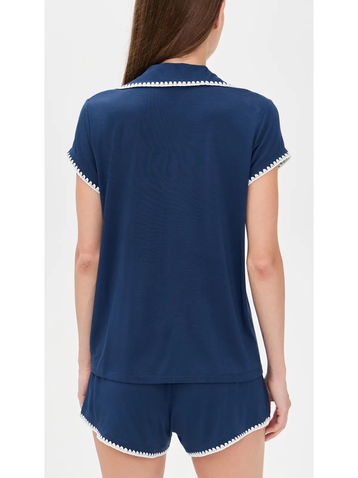 Eberjey The Frida Whip Stitch Short Pajama Set Navy/Ivory - 画像3