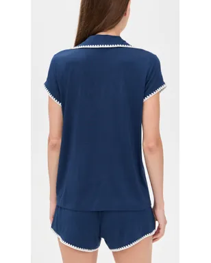 Eberjey The Frida Whip Stitch Short Pajama Set Navy/Ivory - サムネイル3