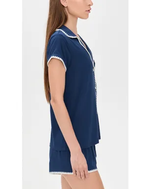 Eberjey The Frida Whip Stitch Short Pajama Set Navy/Ivory - サムネイル4