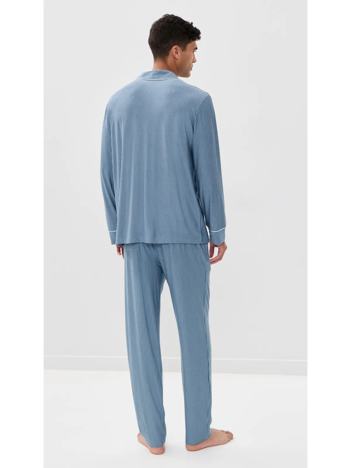 Eberjey William モダール プリント ロング パジャマセット デュオストライプ Slate Blue/Ivory - 画像3