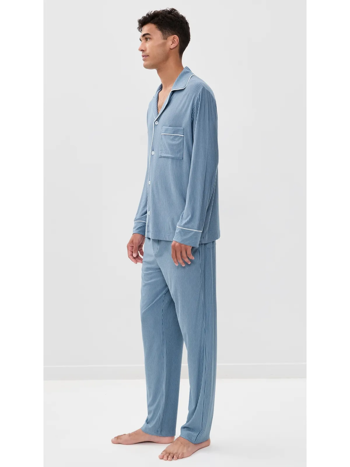 Eberjey William モダール プリント ロング パジャマセット デュオストライプ Slate Blue/Ivory - 画像4