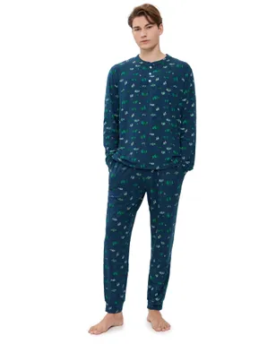 Eberjey Henry プリント ロングパジャマセット Forest Pine Navy - サムネイル1