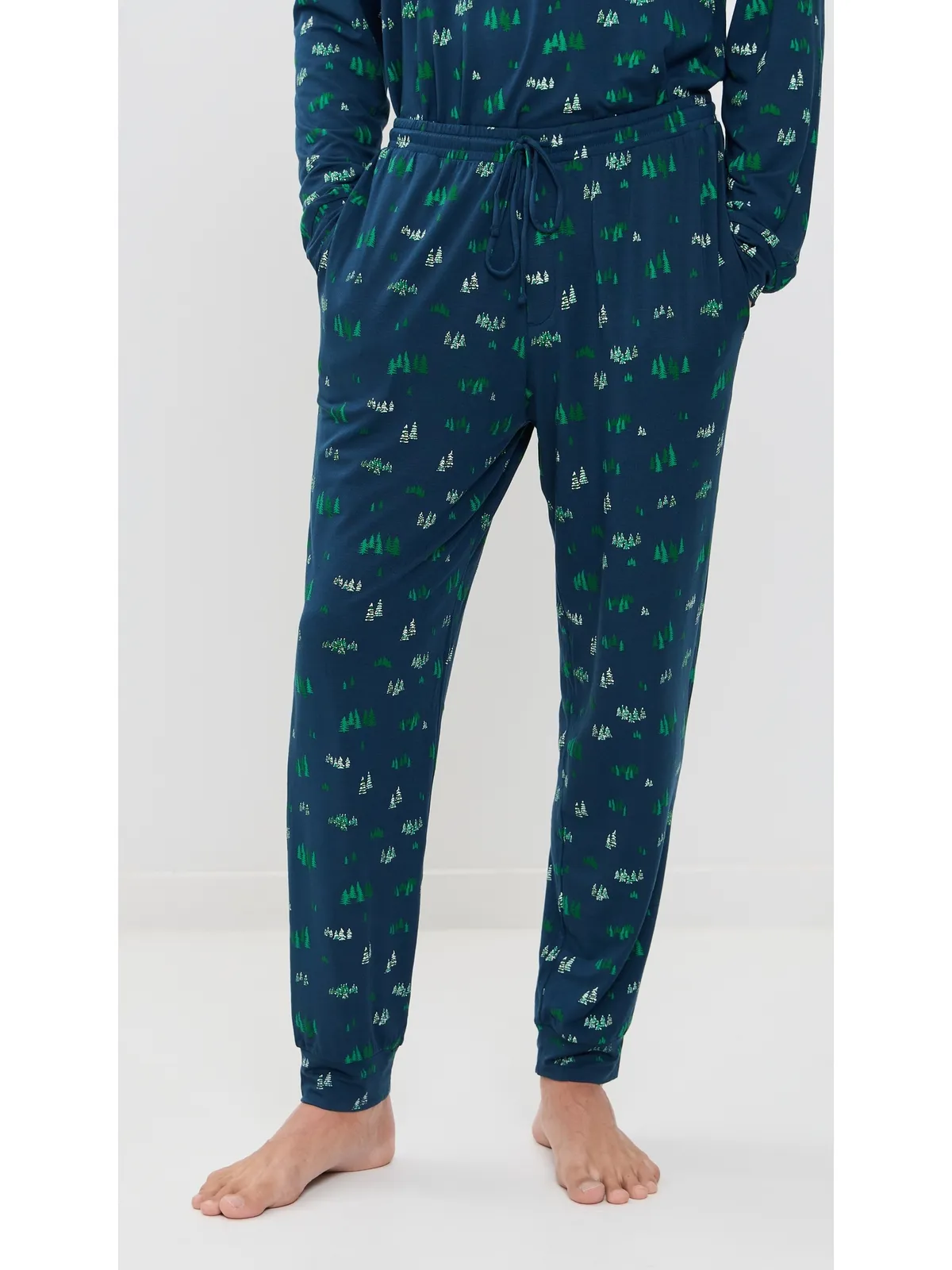 Eberjey Henry プリント ロングパジャマセット Forest Pine Navy - 画像5