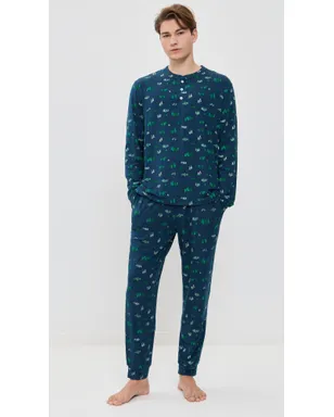 Eberjey Henry プリント ロングパジャマセット Forest Pine Navy - サムネイル2