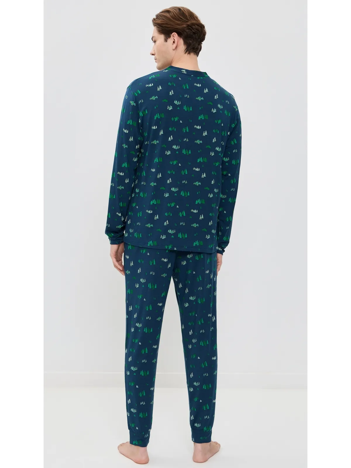 Eberjey Henry プリント ロングパジャマセット Forest Pine Navy - 画像3