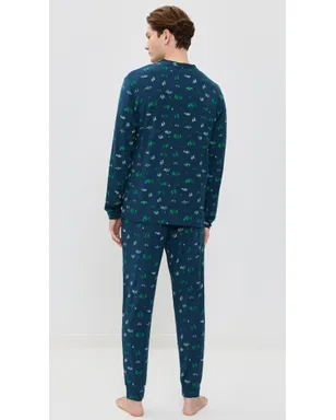 Eberjey Henry プリント ロングパジャマセット Forest Pine Navy - サムネイル3