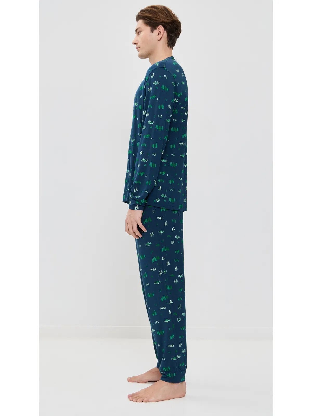 Eberjey Henry プリント ロングパジャマセット Forest Pine Navy - 画像4