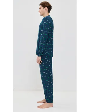 Eberjey Henry プリント ロングパジャマセット Forest Pine Navy - サムネイル4