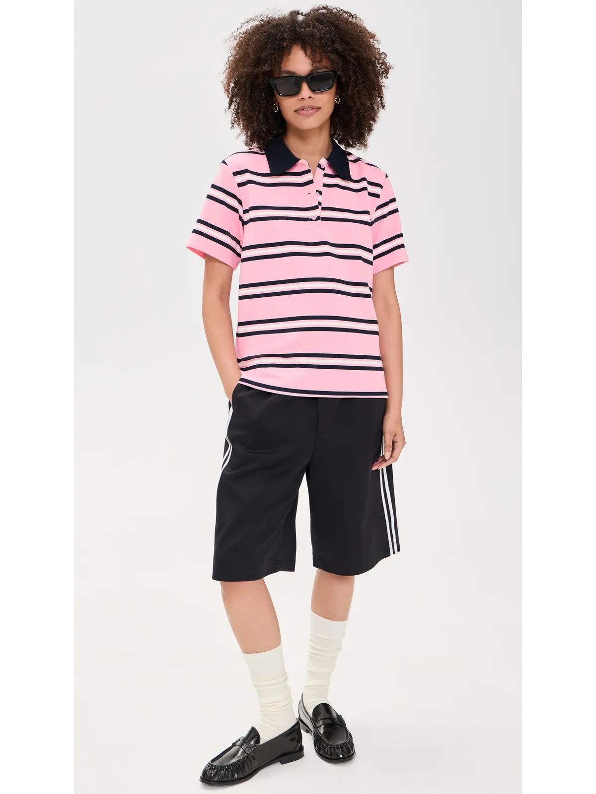 English Factory ストライプ半袖ニットトップ ピンク系マルチ - 画像5