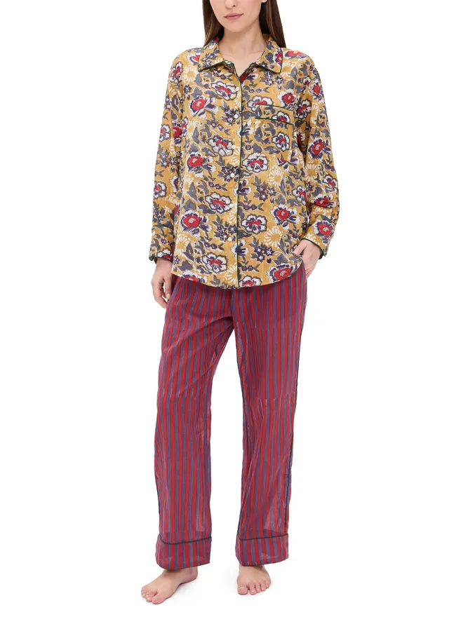 Folkloore Folkloore ロングパジャマセット 花柄 パープル＆バーガンディの商品画像