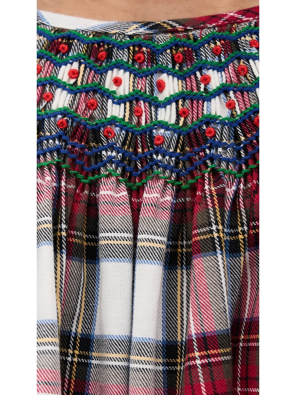 Folkloore スモックショートパジャマセット コットン ホワイトタータン - 画像6