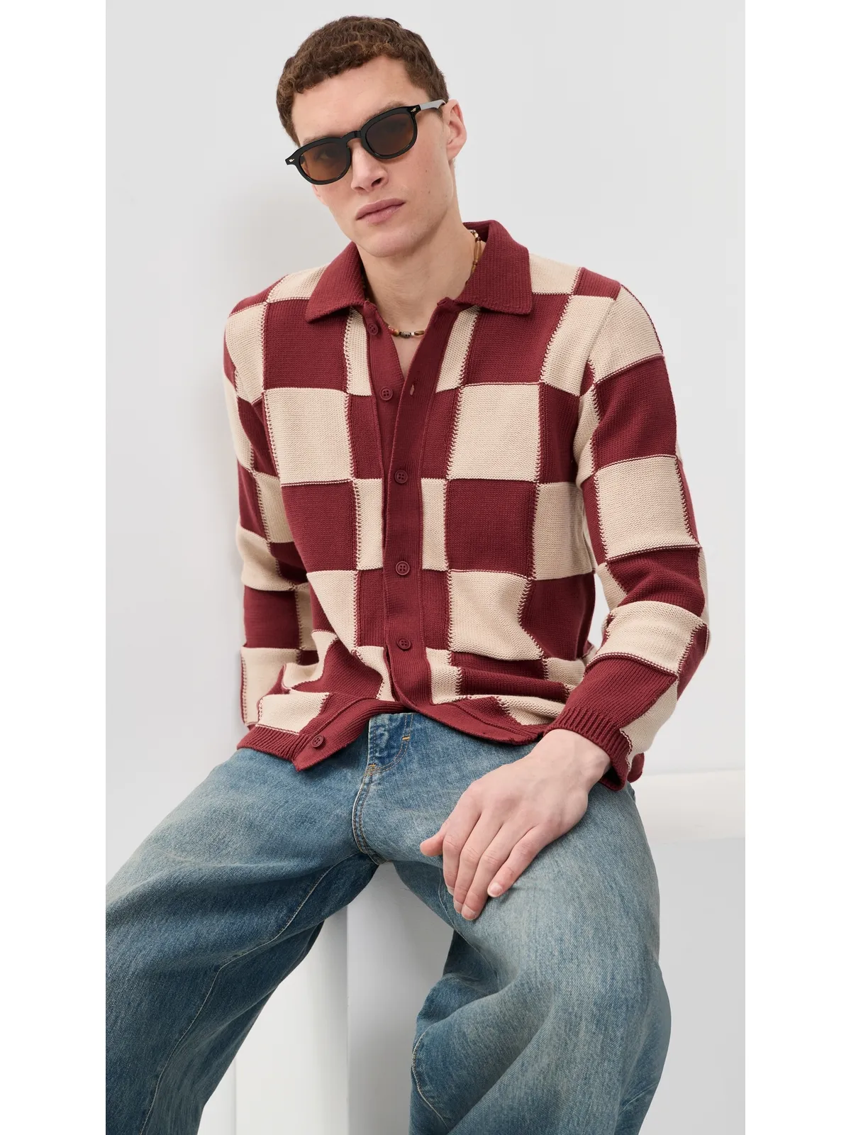 Far Afield Square Patchwork Sweater Red/Sand - 画像2