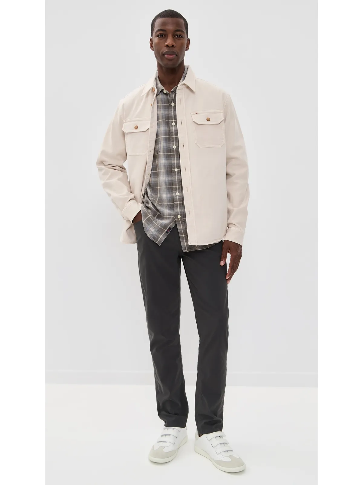 Faherty シャンブレー・ワークシャツ アイアンウォータープレイド - 画像5